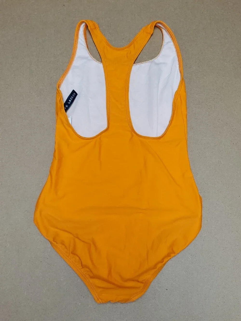 Vintage 1990's Ralph Lauren Girls Bright Orange Racerback One Piece Swimsuit